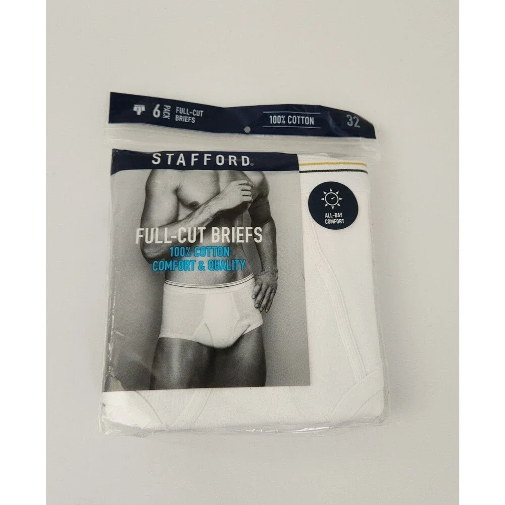 STAFFORD MENS FULL-CUT BRIEFS SIZE 32- 6 PACK PLUS 2 PAIR 8 TOTAL 100% COTTON